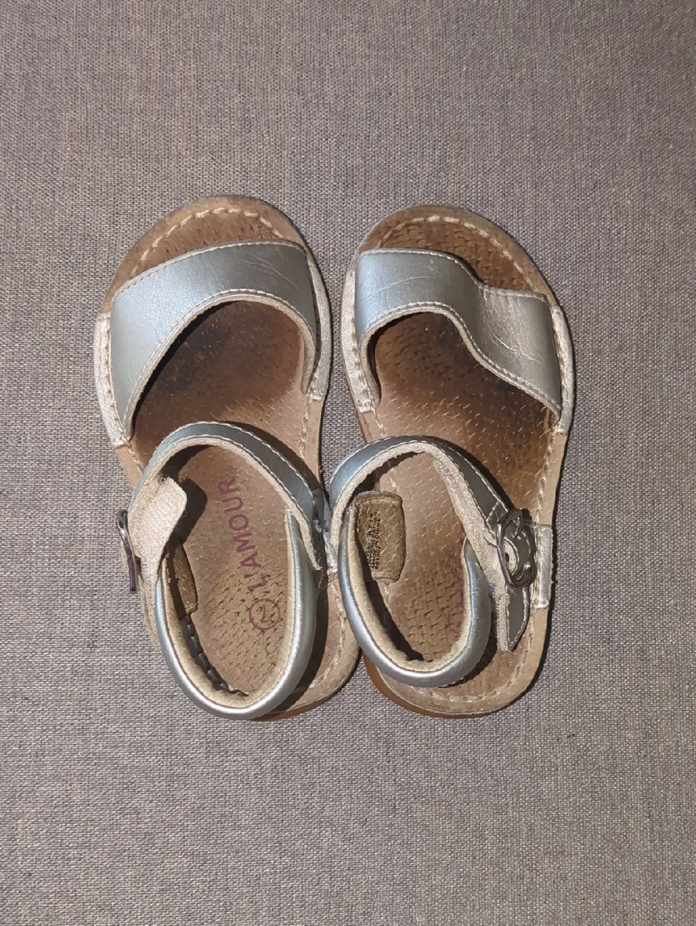 L'Amour Metallic Silver Toddler Sandals with Velcro Strap